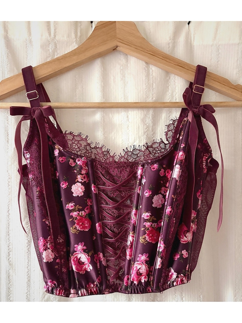 Sexy Victoria's Secret Burgundy Floral Lace Corset Top Size S #coquette #fairy